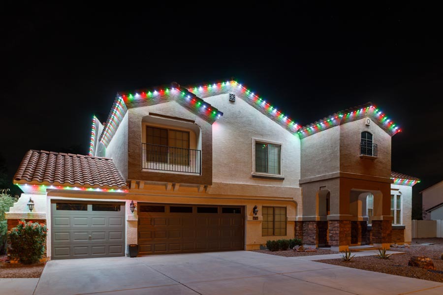 Festive red and green holiday lighting created with a My-Lites system